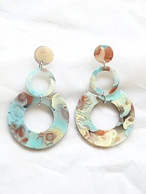 NEW Blue Modernist Circle Drop Statement Earrings